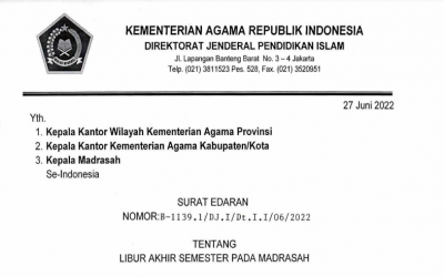 Surat Edaran Libur Akhir Semester Tahun 2022